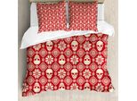Abakuhaus Copripiumino Nordico, Motivo Teschi Ricamato, Antiacaro, Adatto A Chi Soffre Di Allergie, Con Federe, 155 Cm X 220 Cm - 80 X 80 Cm, Rosso Beige