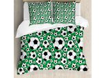 Copripiumino Abakuhaus Calcio, Motivo Sportivo Popolare, Antiacaro, Adatto A Chi Soffre Di Allergie, Con Federe, 155 Cm X 220 Cm - 80 X 80 Cm, Verde, Nero, Bianco