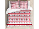 Abakuhaus Copripiumino Nordico, Natale Inspired Ornament, Antiacaro, Adatto A Chi Soffre Di Allergie, Con Federe, 200 Cm X 200 Cm - 80 X 80 Cm, Rosso Cielo Blu Bianco
