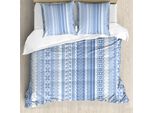 Abakuhaus Copripiumino Nordico, Motivo Geometrico A Chevron Floreale, Antiacaro E Anallergico, Con Federe, 155 Cm X 220 Cm - 80 X 80 Cm, Azzurro E Blu