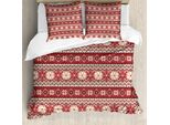 Abakuhaus Copripiumino Nordico, Natale Scandinavo Neve, Antiacaro, Adatto A Chi Soffre Di Allergie, Con Federe, 200 Cm X 200 Cm - 80 X 80 Cm, Corallo Scuro, Bianco Cipria