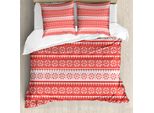 Abakuhaus Copripiumino Nordico, Motivo Vintage Svedese, Antiacaro, Adatto A Chi Soffre Di Allergie, Con Federe, 155 Cm X 220 Cm - 80 X 80 Cm, Bianco Vermiglio