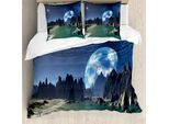 Abakuhaus Copripiumino Fantasia, Terra Di Alien Shores, Antiacaro, Adatto A Chi Soffre Di Allergie, Con Federe, 155 Cm X 220 Cm - 80 X 80 Cm, Blu Scuro Verde Giada