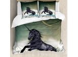 Abakuhaus Copripiumino Fantasia, Unicorno Nero In Ocean, Antiacaro, Adatto A Chi Soffre Di Allergie, Con Federe, 155 Cm X 220 Cm - 80 X 80 Cm, Multicolore