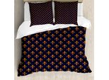 Abakuhaus Fleur De Lis Copripiumino, Design Con Stemma, Antiacaro, Adatto A Chi Soffre Di Allergie, Con Federe, 155 Cm X 220 Cm - 80 X 80 Cm, Indaco Arancione