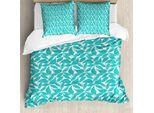 Abakuhaus Copripiumino Turchese, Motivi A Foglie, Antiacaro, Adatto A Chi Soffre Di Allergie, Con Federe, 155 Cm X 220 Cm - 80 X 80 Cm, Turchese Bianco