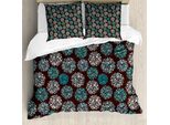 Abakuhaus Copripiumino Marrone E Blu, Pois E Cerchi, Antiacaro, Adatto A Chi Soffre Di Allergie, Con Federe, 155 Cm X 220 Cm - 80 X 80 Cm, Marrone Turchese Bianco