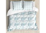Abakuhaus Copripiumino Verde Acqua E Bianco, Piume Grunge, Antiacaro, Adatto A Chi Soffre Di Allergie, Con Federe, 155 Cm X 220 Cm - 80 X 80 Cm, Verde Acqua Blu Scuro Bianco