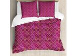 Abakuhaus Copripiumino Marocchino, Rosa A Quadri, Antiacaro, Adatto A Chi Soffre Di Allergie, Con Federe, 200 Cm X 200 Cm - 80 X 80 Cm, Magenta Lilla Marigold
