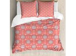 Abakuhaus Set Copripiumino Marocchino Per Letti Matrimoniali, Decorato Con Fiori Asiatici, Antiacaro, Adatto A Chi Soffre Di Allergie, Con Federe, Color Pesca, Corallo Rosso, Blu