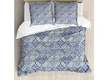 Abakuhaus Copripiumino Marocchino, Oriental Rectangles, Antiacaro E Anallergico Con Federe, 200 Cm X 200 Cm - 80 X 80 Cm, Blu Arancione Bianco