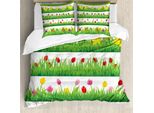 Abakuhaus Green Flower Copripiumino, Nature Scenes Primavera, Antiacaro Adatto A Chi Soffre Di Allergie Con Federe, 155 Cm X 220 Cm - 80 X 80 Cm, Multicolore