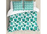 Abakuhaus Copripiumino Con Foglie Verdi, Foglie Della Foresta Pluviale, Antiacaro, Adatto A Chi Soffre Di Allergie, Con Federe, 155 Cm X 220 Cm - 80 X 80 Cm, Verde Mare Verde Acqua Bianco