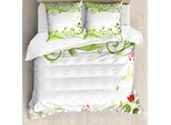 Abakuhaus Green Flower Copripiumino, Strisce Fiorite, Antiacaro, Adatto A Chi Soffre Di Allergie, Con Federe, 200 Cm X 200 Cm - 80 X 80 Cm, Verde Lime Rosa Rosso