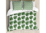 Abakuhaus Copripiumino Con Foglie Verdi, Foglie Di Palma Naturali, Antiacaro, Adatto A Chi Soffre Di Allergie, Con Federe, 155 Cm X 220 Cm - 80 X 80 Cm, Verde Bianco