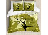Abakuhaus Copripiumino Verde Oliva, Jungle Giapponese, Antiacaro, Adatto A Chi Soffre Di Allergie, Con Federe, 200 Cm X 200 Cm - 80 X 80 Cm, Giallo Chiaro Verde Oliva