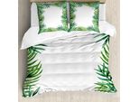 Abakuhaus Copripiumino Con Foglie Verdi, Fresca Arte Botanica, Antiacaro, Adatto A Chi Soffre Di Allergie, Con Federe, 155 Cm X 220 Cm - 80 X 80 Cm, Verde Giada, Verde Lino