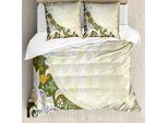 Abakuhaus Copripiumino Verde Oliva, Motivo Floreale Astratto, Antiacaro, Adatto A Chi Soffre Di Allergie, Con Federe, 155 Cm X 220 Cm - 80 X 80 Cm, Multicolore