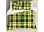 Abakuhaus Copripiumino Verde Oliva, Trapunta Scozzese, Antiacaro, Adatto A Chi Soffre Di Allergie, Con Federe, 155 Cm X 220 Cm - 80 X 80 Cm, Verde Scuro Giallo Marrone