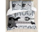 Abakuhaus Copripiumino Rockmusik, Chitarra Su Muro Di Mattoni, Antiacaro, Adatto A Chi Soffre Di Allergie, Con Federe, 155 Cm X 220 Cm - 80 X 80 Cm, Blu, Grigio, Nero
