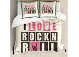 Abakuhaus Copripiumino Rock Music, Slogan Retrò Grunge, Antiacaro, Adatto A Chi Soffre Di Allergie, Con Federe, 155 Cm X 220 Cm - 80 X 80 Cm, Grigio Antracite, Beige, Rosa