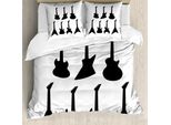 Abakuhaus Copripiumino Rockmusik, Sagome Di Chitarre, Antiacaro, Adatto A Chi Soffre Di Allergie, Con Federe, 200 Cm X 200 Cm - 80 X 80 Cm, Bianco E Nero