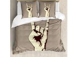 Abakuhaus Copripiumino Rockmusik, Handzeichen Weinlese, Antiacaro, Adatto A Chi Soffre Di Allergie, Con Federe, 155 Cm X 220 Cm - 80 X 80 Cm, Taupe Avorio