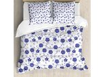 Abakuhaus Copripiumino Blu, Fiori Cinesi Naturali, Antiacaro, Adatto A Chi Soffre Di Allergie, Con Federe, 200 Cm X 200 Cm - 80 X 80 Cm, Viola Blu Bianco