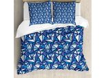 Abakuhaus Copripiumino Blu, Motivo Geometrico Ice, Antiacaro, Adatto A Chi Soffre Di Allergie, Con Federe, 200 Cm X 200 Cm - 80 X 80 Cm, Blu E Bianco