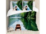 Abakuhaus Copripiumino See, Wooden Boat Biograd Pier, Antiacaro, Adatto A Chi Soffre Di Allergie, Con Federe, 200 Cm X 200 Cm - 80 X 80 Cm, Verde Marrone Azzurro