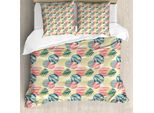 Abakuhaus Copripiumino Palme, Grunge Brasile Foglie, Antiacaro Adatto A Chi Soffre Di Allergie Con Federe, 155 Cm X 220 Cm - 80 X 80 Cm, Blu Corallo Giallo Pallido