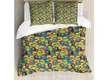 Abakuhaus Copripiumino Extraterrestre, Bunte Monster Crowd, Antiacaro, Adatto A Chi Soffre Di Allergie, Con Federe, 155 Cm X 220 Cm - 80 X 80 Cm, Multicolore