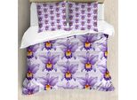 Abakuhaus Copripiumino Viola, Fiori Di Orchidea Tropicale, Antiacaro, Adatto A Chi Soffre Di Allergie, Con Federe, 155 Cm X 220 Cm - 80 X 80 Cm, Pale Mauve Violet Orange