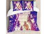 Abakuhaus Copripiumino Palme, Tramonto Sull'isola Tropicale, Antiacaro, Adatto A Chi Soffre Di Allergie, Con Federe, 200 Cm X 200 Cm - 80 X 80 Cm, Multicolore