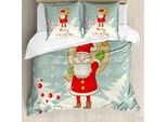 Abakuhaus Set Copripiumino Babbo Natale Per Letti Matrimoniali, Buon Natale Snowy Forest, Antiacaro, Adatto A Chi Soffre Di Allergie, Con Federe, Multicolore