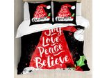 Abakuhaus Copripiumino Babbo Natale, Cappello Natalizio Con Scritta, Antiacaro, Adatto A Chi Soffre Di Allergie, Con Federe, 200 Cm X 200 Cm - 80 X 80 Cm, Nero, Rosso, Bianco
