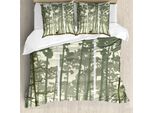 Abakuhaus Copripiumino Wald, Motivo Cervo Pino, Antiacaro, Adatto A Chi Soffre Di Allergie, Con Federe, 200 Cm X 200 Cm - 80 X 80 Cm, Verde Chiaro-Crema Marrone