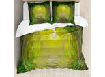 Abakuhaus Copripiumino Wald, Pathway Alberi, Antiacaro Adatto A Chi Soffre Di Allergie Con Federe, 200 Cm X 200 Cm - 80 X 80 Cm, Verde Felce Giallo