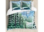 Abakuhaus Copripiumino Wald, Alberi Invernali, Antiacaro, Adatto A Chi Soffre Di Allergie, Con Federe, 200 Cm X 200 Cm - 80 X 80 Cm, Verde, Blu, Bianco