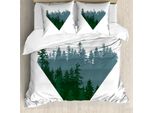 Abakuhaus Set Copripiumino Per Letti Matrimoniali, Disegno Conifere, Antiacaro, Adatto A Chi Soffre Di Allergie, Con Federe, Verde Scuro, Blu Grigio, Bianco