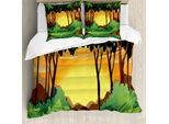 Abakuhaus Copripiumino Wald, Cartoon Sunset Hills, Antiacaro, Adatto A Chi Soffre Di Allergie, Con Federe, 200 Cm X 200 Cm - 80 X 80 Cm, Verde Caramello Giallo