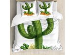 Abakuhaus Copripiumino Cactus, Paesaggio Arido Saguaro, Antiacaro Adatto A Chi Soffre Di Allergie Con Federe, 200 Cm X 200 Cm - 80 X 80 Cm, Verde Pale Caramel