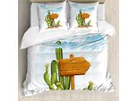 Abakuhaus Copripiumino Cactus, Cartoon Desert Flora, Antiacaro, Adatto A Chi Soffre Di Allergie, Con Federe, 200 Cm X 200 Cm - 80 X 80 Cm, Multicolore