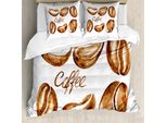 Abakuhaus Copripiumino Caffè, Effetto Acquerello Chicchi, Antiacaro, Adatto A Chi Soffre Di Allergie, Con Federe, 200 Cm X 200 Cm - 80 X 80 Cm, Caramello Bianco