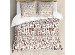 Abakuhaus Copripiumino Caffè, Coffee Time Americano, Antiacaro, Adatto A Chi Soffre Di Allergie, Con Federe, 155 Cm X 220 Cm - 80 X 80 Cm, Marrone Bianco