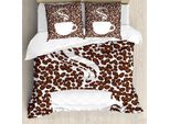 Abakuhaus Copripiumino Coffee, Hot Cup Su Chicchi Arabica, Antiacaro, Adatto A Chi Soffre Di Allergie, Con Federe, 155 Cm X 220 Cm - 80 X 80 Cm, Marrone Bianco