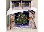 Abakuhaus Copripiumino Natalizio, Snowy Streets Carol, Antiacaro E Anallergico, Con Federe, 155 Cm X 220 Cm - 80 X 80 Cm, Multicolore
