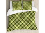 Abakuhaus Copripiumino Verde E Marrone, Tartan Diagonale, Antiacaro, Adatto A Chi Soffre Di Allergie, Con Federe, 200 Cm X 200 Cm - 80 X 80 Cm, Verde Felce Marrone