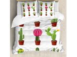 Abakuhaus Copripiumino Cactus, Varietà Cartoon, Antiacaro, Adatto A Chi Soffre Di Allergie, Con Federe, 200 Cm X 200 Cm - 80 X 80 Cm, Multicolore