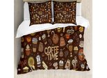 Abakuhaus Copripiumino Caffè, Disegno A Mano Doodle Caffè, Antiacaro, Adatto A Chi Soffre Di Allergie, Con Federe, 200 Cm X 200 Cm - 80 X 80 Cm, Marrone Multicolore